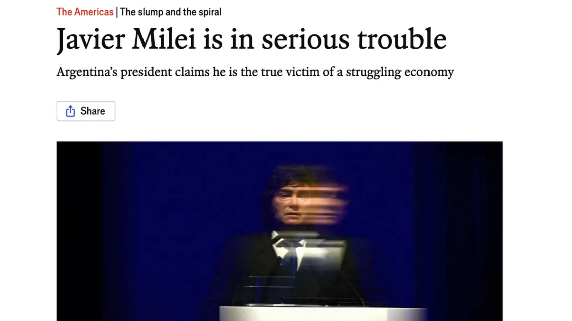 The Economist advirtió que Javier Milei está en “serios problemas”